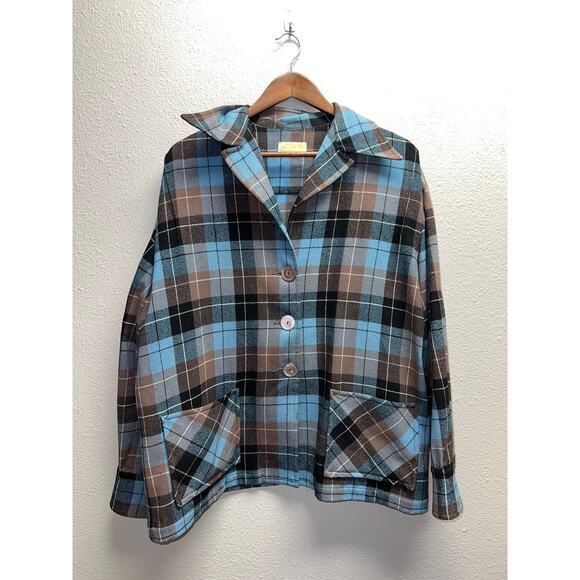 Vintage Pendleton Blazer 3 Button Up Wool Blue Black Long Sleeve Shirt 70s Large - Picture 1 of 13